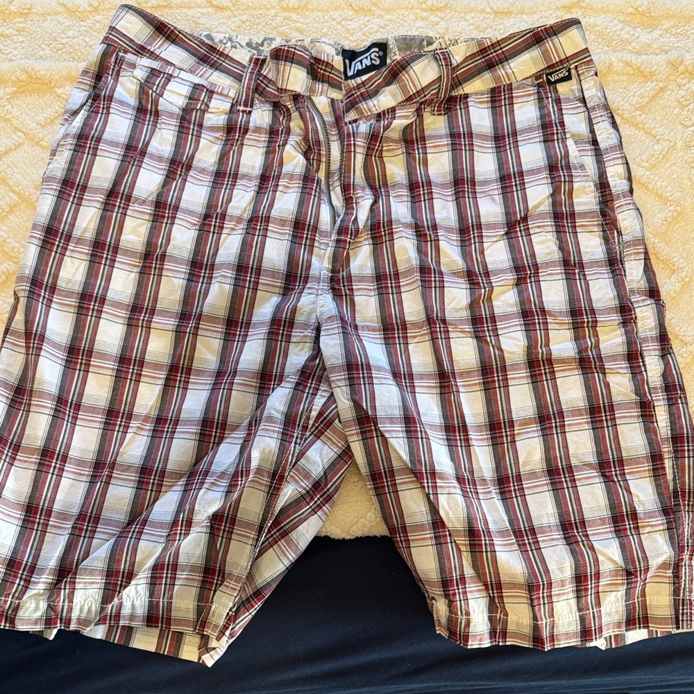 Vans Men's Checkered Shorts - Red, Black, and White